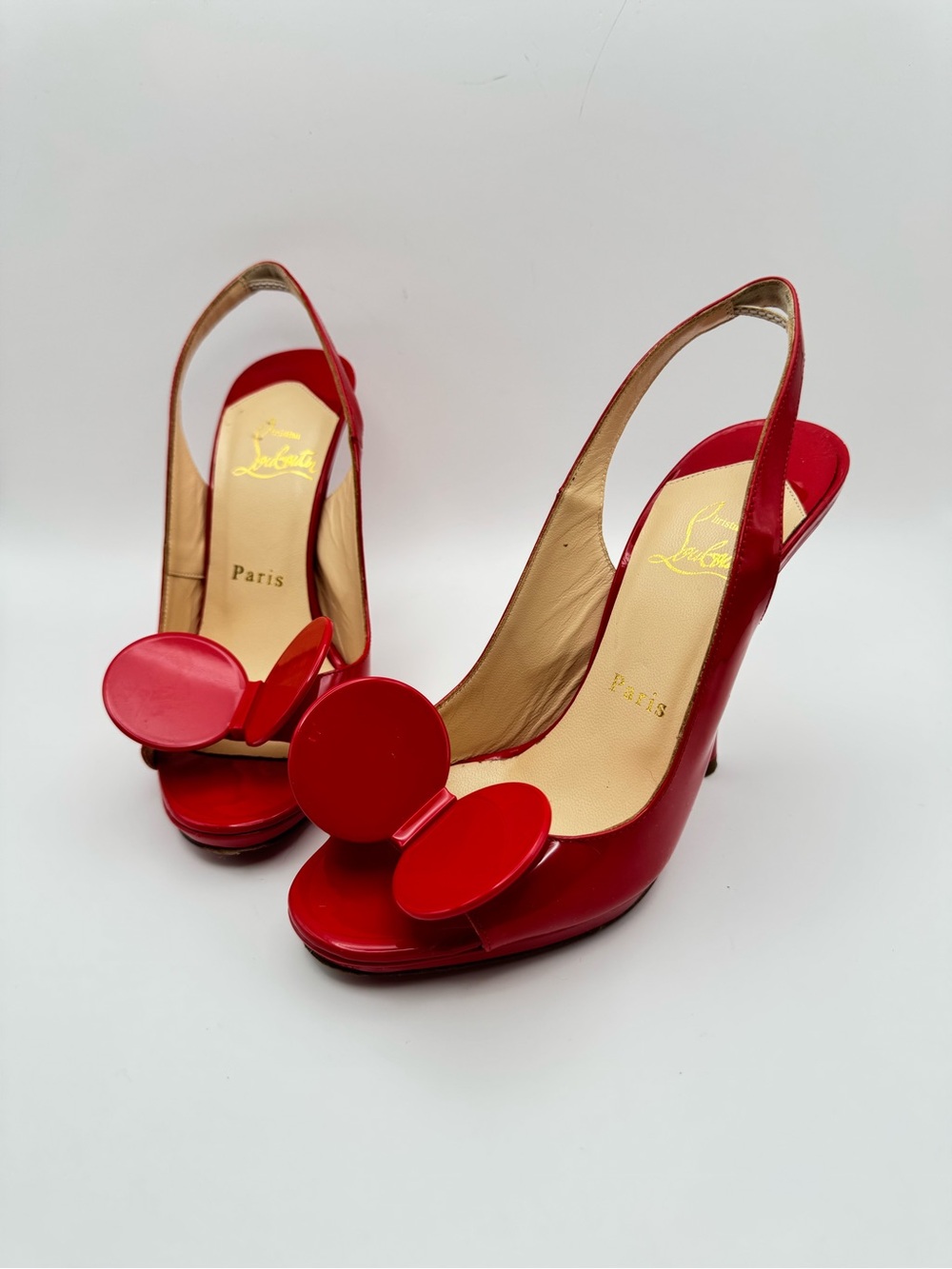 Christian Louboutin Madame Mouse Red Patent Slingback Pumps Heels EU 36.5